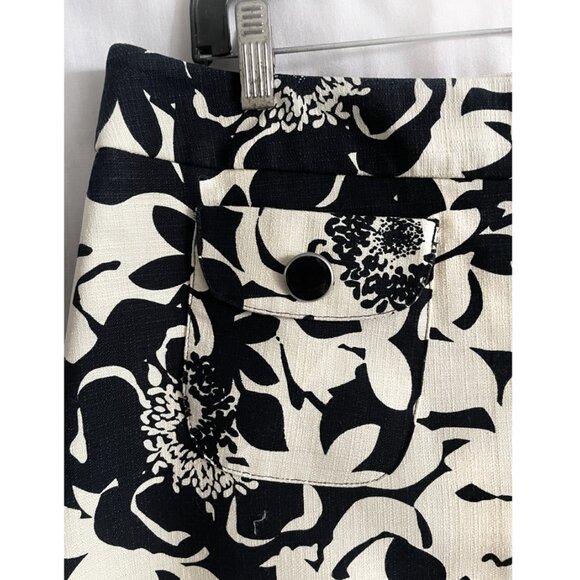 Merona skirt, knee length, off-white with black floral print, polyester, size 14 - Picture 3 of 6